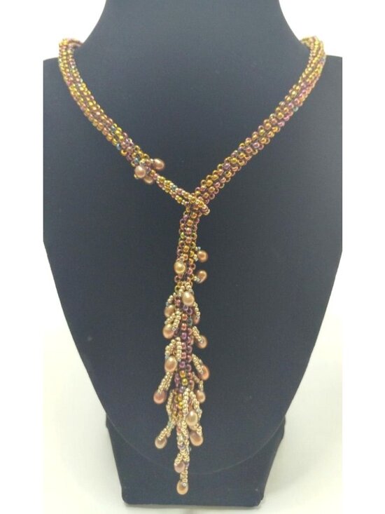 Violante's Garden Jewelry - Freshwater Pearls Swarovski Crystals Lariat Necklace Japanese Beads Artisan-Made